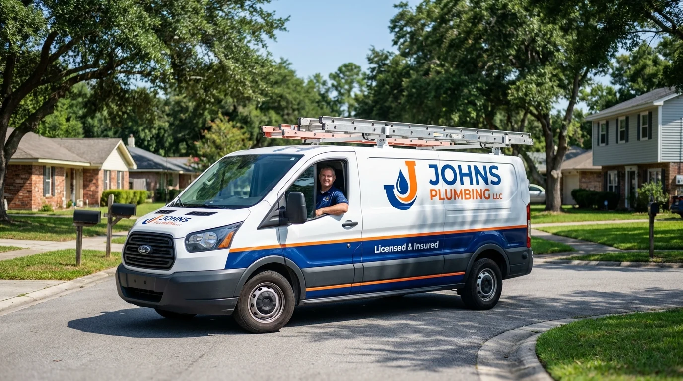 Johns Plumbing LLC service van in Saratoga, WY