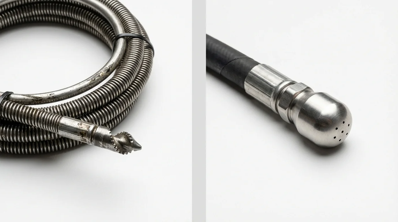 Drain snake cable and hydro jetting nozzle used for drain cleaning in Saratoga, WY