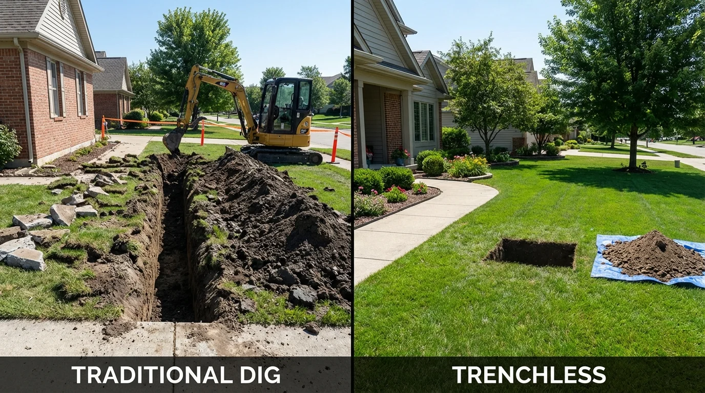 Trenchless sewer repair with minimal yard damage versus traditional excavation in Saratoga, WY